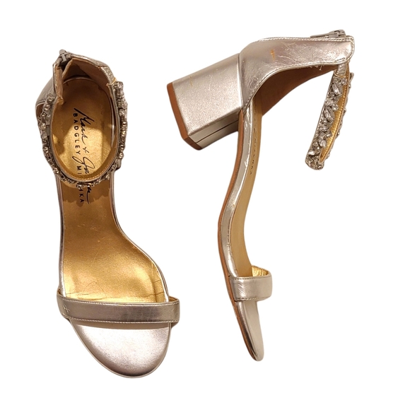 BADGLEY MISCHKA Ankle Strap heels Rhinestone Embellished Size 8 - Picture 4 of 15